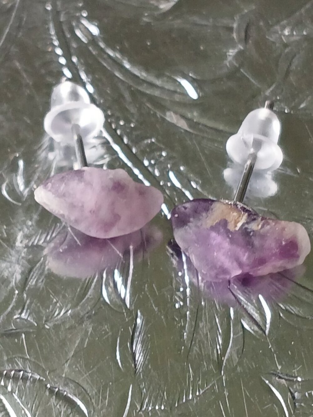 Amethyst Raw Crystal Chip Hypoallergenic Stud Earrings